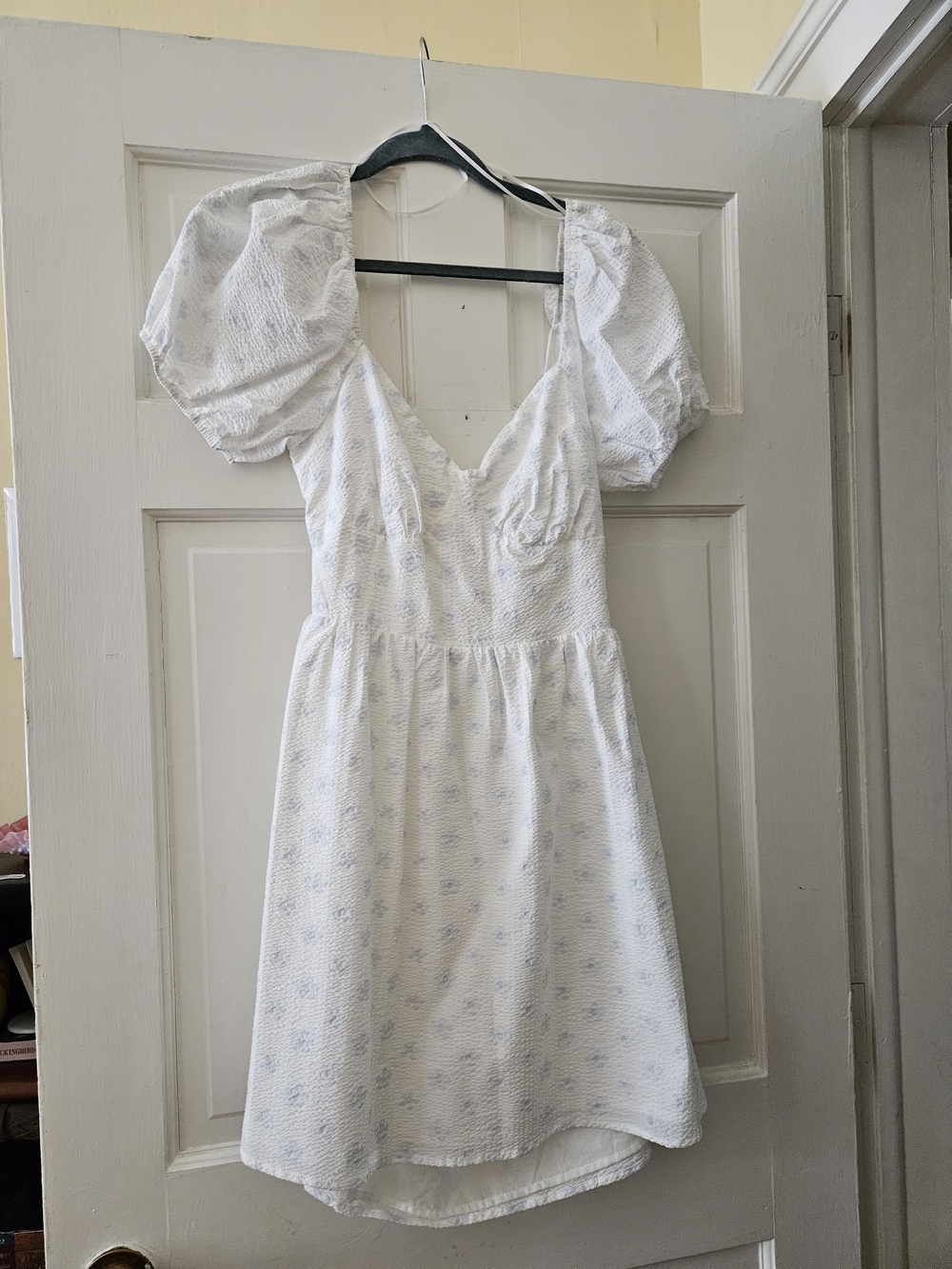Le Lis White Mini Dress with Subtle Blue Print